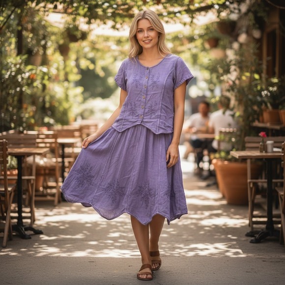 Bfa Classics Dresses & Skirts - VTG Purple Periwinkle Embroidered Skirt Set Rayon PS Boho Cottagecore Fairycore